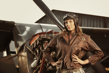 Beautiful woman pilot: vintage photo © stokkete