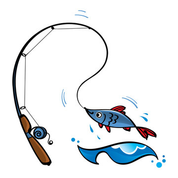 fishing rod catching blue fish clip art preview