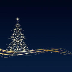 Weihnachten - Hintergrund - Baum - Sterne - Blau/Gold