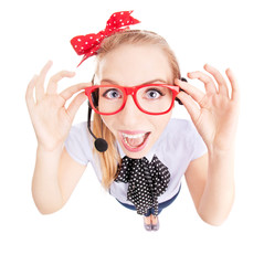 Funny call center concept - woman with headset