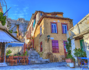 Maisons traditionnelles dans la région de Plaka sous l& 39 Acropole, Athènes, Grèce