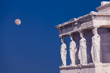 Caryatids in Erechtheum from Acropolis in Athens,Greece
