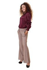 Latin woman standing isolated white background.