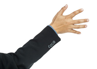 Obraz premium businessman hand pushing screen on white background