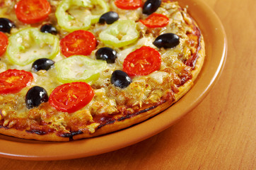 .home pizza with tomato and eggplant