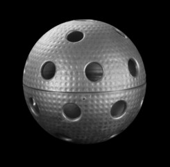 Silver floorball ball isolated on a black background