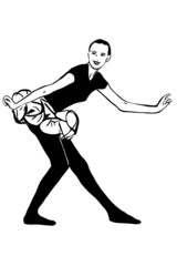 girl dancer in a black tricot in a bow