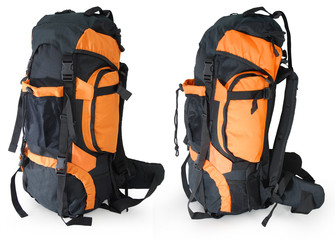 Modern tourist backpack isolated on white