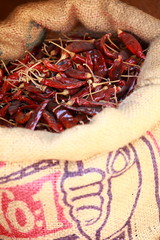 Traditional spices and dry fruits in local bazaar in India.