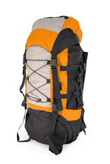 Modern tourist backpack isolated on white