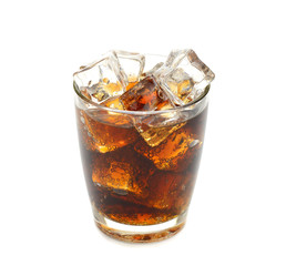 Cola with ice on white background