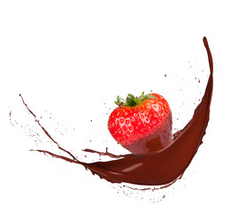 Strawberry dipped in melting dark chocolate 