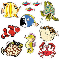 set with cartoon fishes