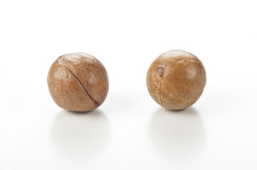 nuts of macadamia on white background