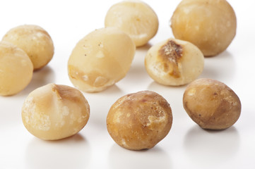 nuts of macadamia on white background