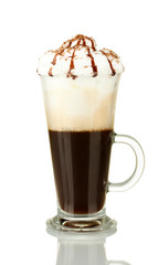 glass of fresh coffee cocktail isolated on white