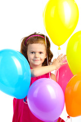 Fototapeta na wymiar piękna dziewczynka z balonami na białym