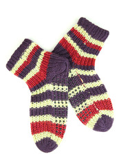 Pair of knit striped socks isolated on white