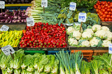 Salad and vegetables on a market