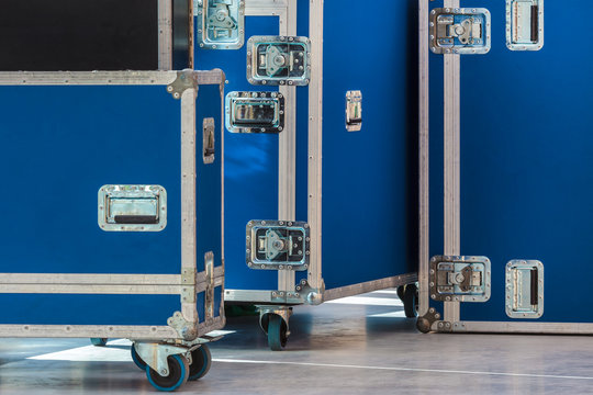 Group of blue flight cases