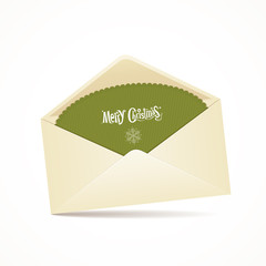 Envelope and green card merry christmas, vector