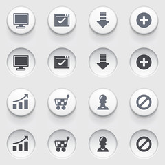 Basic web icons on white buttons. Set 2.