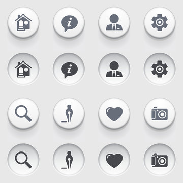 Basic web icons on white buttons. Set 1.