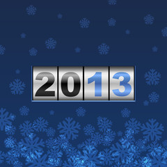 Blue counter 2013 year card with snowflakes.
