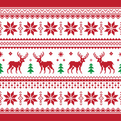Christmas and Winter knitted seamless pattern or card with deer