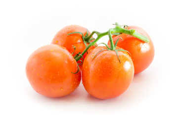 Branch of red tomatoes isolated on white background