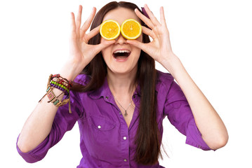 girl and citrus fruits