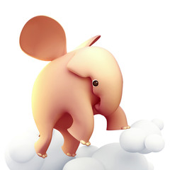 3D elephant fly happy on sky in the dream