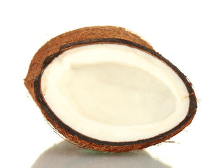 half coconut isolated on white background close-up