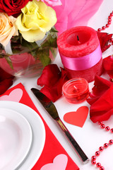 Table setting in honor of Valentine's Day close-up