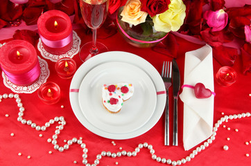 Table setting in honor of Valentine's Day close-up