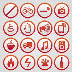 Vector warning signs with red icons
