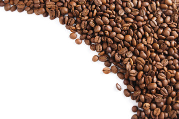Coffee beans on the white background