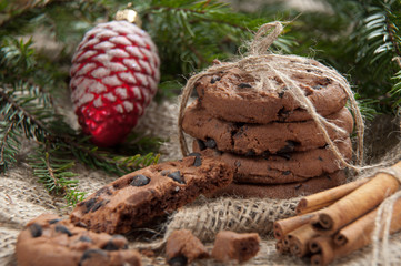 Homemade Christmas cookie with chocolate