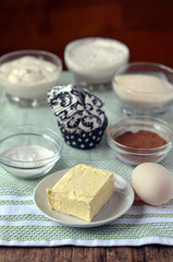 Oil, flour, sugar , cocoa and mangetki for muffin