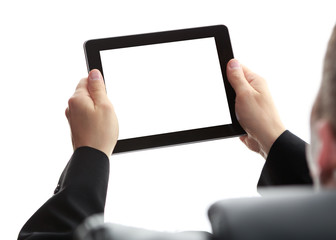 digital tablet in businessman's hands