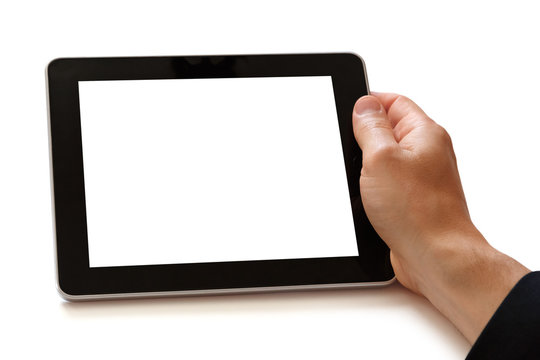hand holding digital tablet