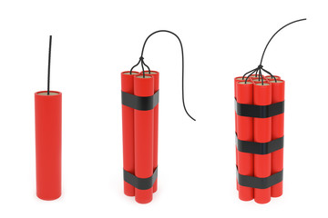 Set of different dynamites with wick