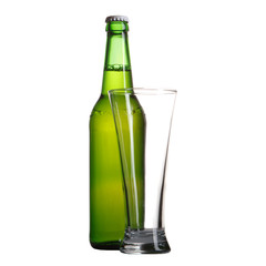 Beer in bottle and glass isolated on white