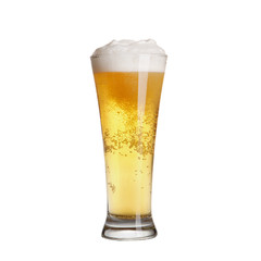 Cold lager beer in glass. Isolated on white background