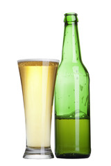 Beer in bottle and glass isolated on white