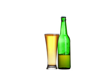 Beer in bottle and glass isolated on white