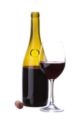 Elegant brown  transparent wine bottle without label with elegan
