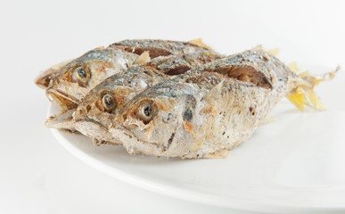 fried fish on white background