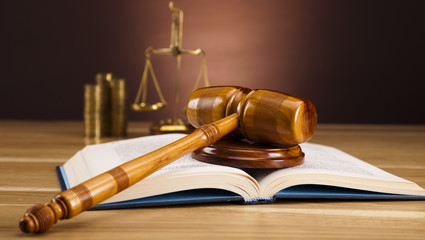Wooden gavel barrister, justice concept 