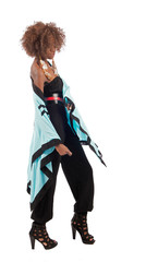 Black woman in black isolated on white